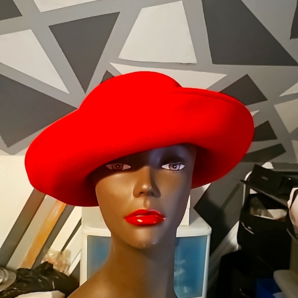 Talbots Designer Elegant Red Wide Rim Hat w/Small Black Bow - Picture 1 of 7
